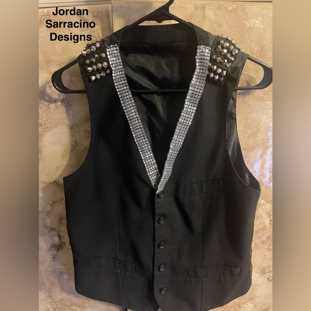 Jordan Sarracino Designs Black Vest with Embellished Collar and Shoulders